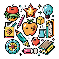 Cute cartoon collection of school and office supplies