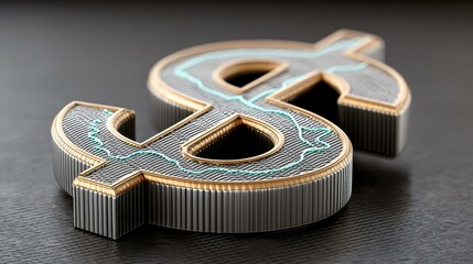 A floating green dollar sign intersected by electric blue waveform lines over a dark stockâ€‘ticker interface for financial dashboard mockups