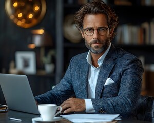 Fototapeta premium Poised business executive reviewing documents at desk