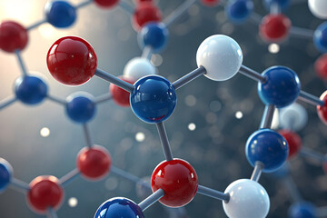 Obraz premium A close-up of a molecular structure rendered as a sleek 3D model with red, blue, and white spheres