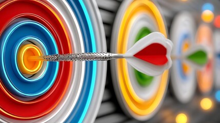 Glowing Neon Dartboard with Dart Sticking Out in Vibrant Colors