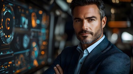 Obraz premium Confident business executive in futuristic boardroom