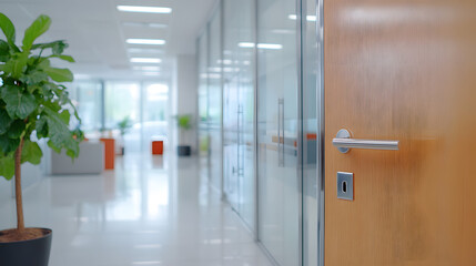 Entering a modern office space blurred interior and doorway scene bright and professional environment
