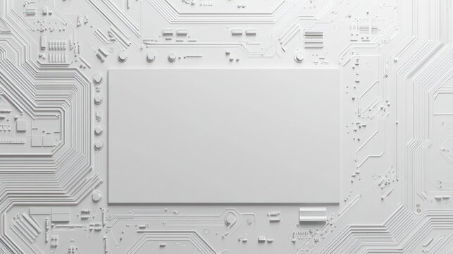 White circuit board with blank rectangular space.