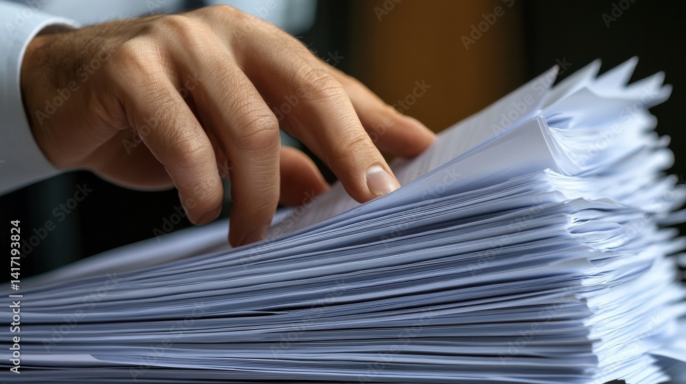 Poster businessman touching on document for online approve paperless quality assurance and erp management c