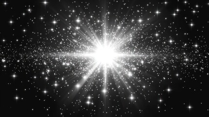 Naklejka premium Bright starburst explosion with glittering particles on black background.
