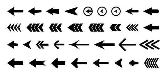 Big Black Arrow Icon Set — Modern and Simple Arrow Symbols Collection. Includes cursors, directional arrows, navigation pointers, and vector indicators for UI/UX and web design.
