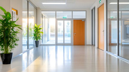 Fototapeta premium Office corridor with blurred background modern workspace business environment soft lighting
