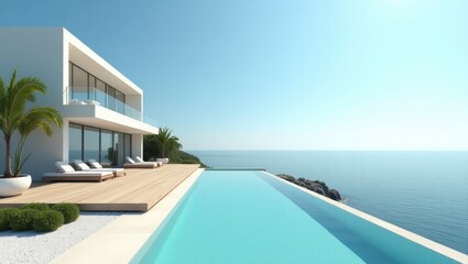 Fototapeta premium Majestic modern house overlooking the ocean with a surreal and vibrant cinematic appeal
