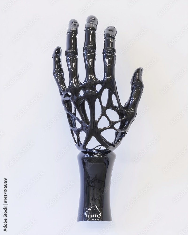 Aufkleber black mechanical hand prosthetic on white background with copy space. robotic arm model showing skel