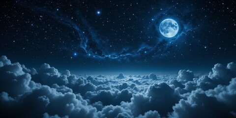 Obraz premium Serene Nightscape: Full Moon over Cloud Sea