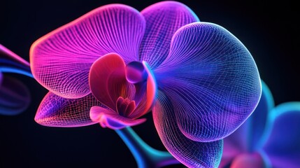 Obraz premium Neon Orchid Bloom, Dark Background, Design