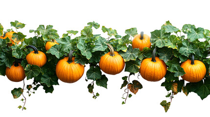 curling pumpkin vine with leaves, isolated on white background