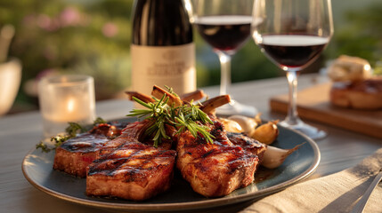 Grilled lamb chops recipe with rosemary and red wine for a romantic dinner date at home cooking idea