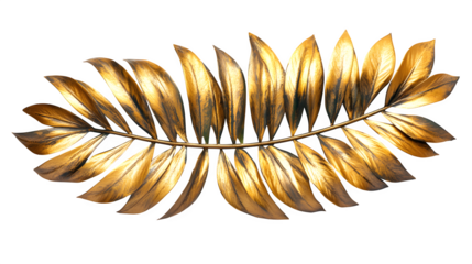 Gold palm leaf cutout isolated on white background