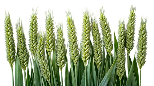 deep green wheat stalks, botanical style, isolated on white background