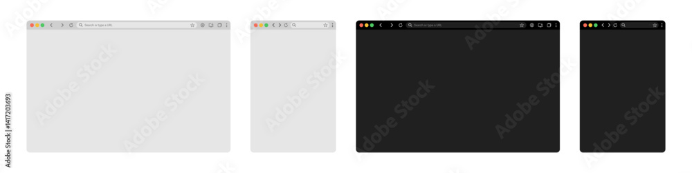 Fototapete browser window website mockup template with frames for pc, laptop, tablet, and mobile. includes ligh