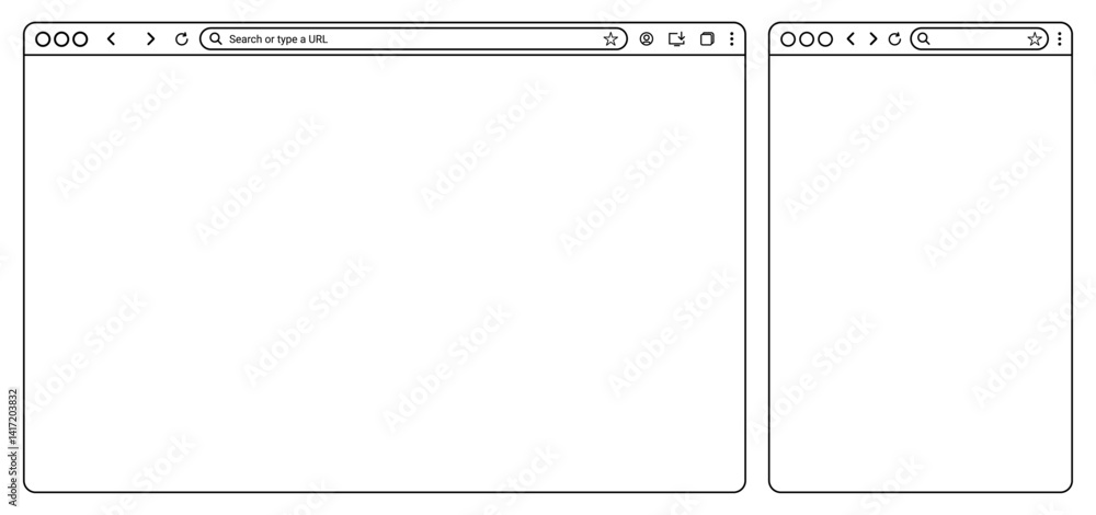 Poster browser window website mockup template with frames for pc, laptop, tablet, and mobile. vector illust