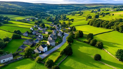 Aerial View Green Valley Village England - Aerial Photography