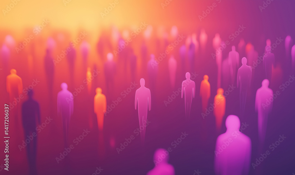 Aufkleber abstract representation of diverse silhouettes in vibrant gradient colors, symbolizing unity and div