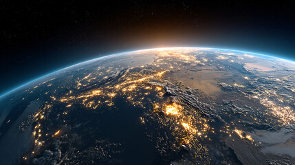 Fototapeta premium Earth from Space with Glowing City Lights
