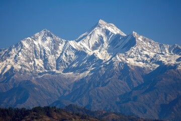 Snowy mountain peaks against clear sky