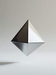Fototapeta premium Futuristic Silver Tetrahedron Levitating in High-Tech Studio with Platinum Lighting and Sci-Fi Aesthetic, Selective Focus, Copy Space