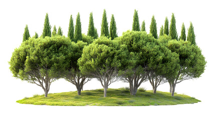 Obraz premium Green cypress tree tall narrow, high-definition, realistic look, isolated on white background