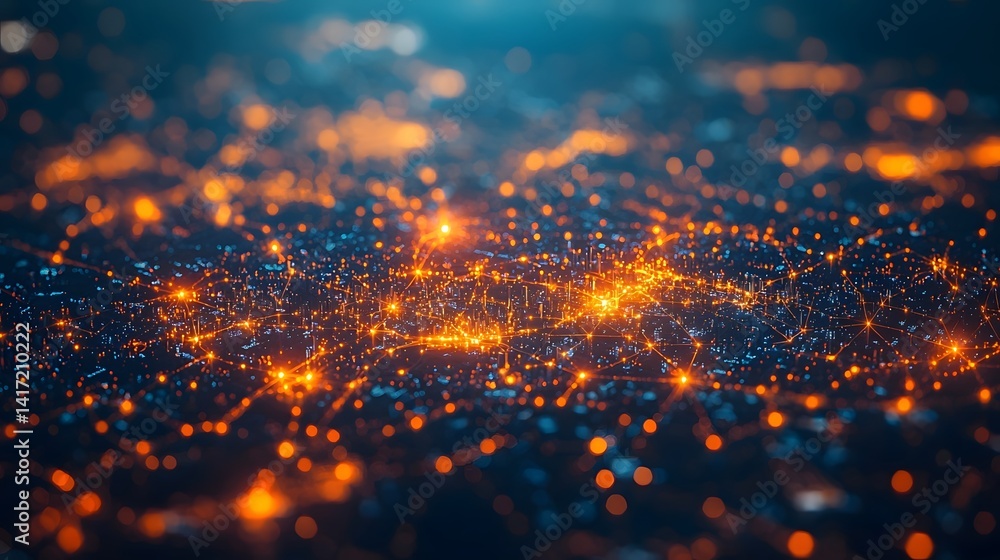Poster global supply chain map with interconnected glowing nodes