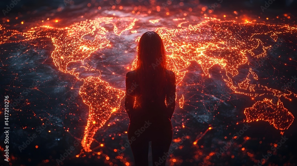Poster glowing global network visualizing interconnected supply chains