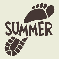 A fun and bold illustration in the spirit of summer with playful typography and footprints
