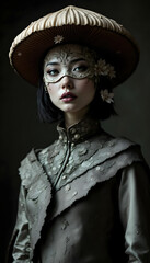 ファンタジーストーリー（時の流れが淀む淵に、未来と過去の幻影をまとう、ミステリアスな仮面の女性）