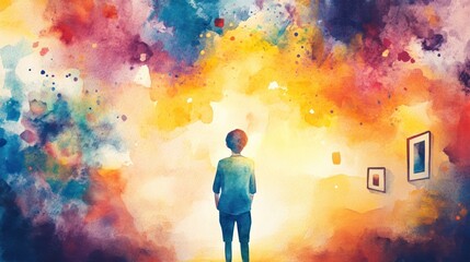 Fototapeta premium Colorful abstract art featuring a person contemplating