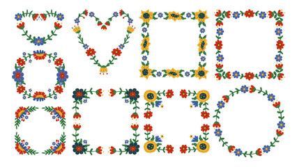 Ethnic folk frame with floral patterns of flowers