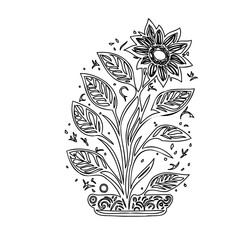 Botanical Line Art: Detailed Floral Pot Design