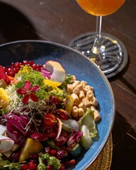 Vibrant salad creation cozy restaurant food photography intimate setting close-up culinary artistry