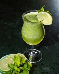 Refreshing mint lime drink bar setting beverage photography indoor atmosphere close-up view summer vibes