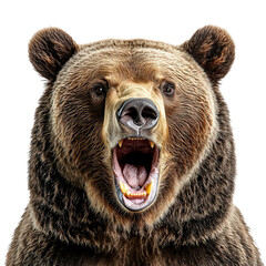 Powerful bear with its mouth open png majestic roaring grizzly png fierce bear in action png transparent background image