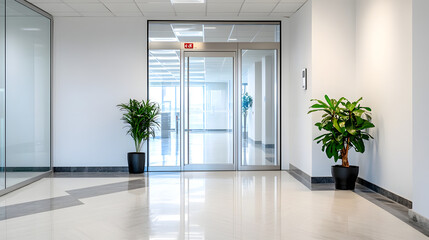 Obraz premium Office corridor scene with blurred background contemporary design indoor plants for modern workspaces