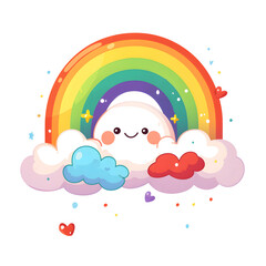 Cheerful cartoon rainbow and smiling clouds design bright colorful environment whimsical viewpoint
