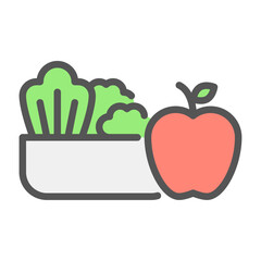 healthy food filled outline icon. apple and vegetable color line illustration.