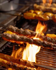 Grilling succulent kebabs over hot flames street food festival food photography urban setting close-up view culinary delight
