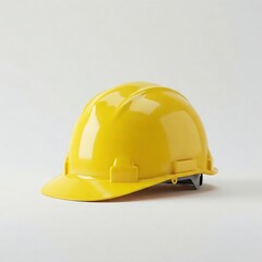 Fototapeta premium Bright yellow hard hat positioned on a clean surface ready for safety in construction work environment