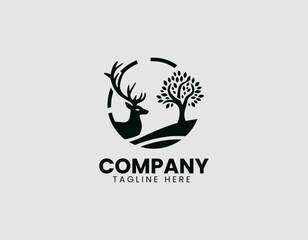 Deer Tree Vector Logo Design