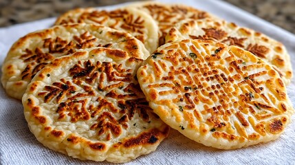 Freshly Baked Roti with Unique Patterns on a White Cloth Background