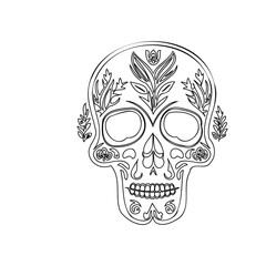 Floral Skull Sketch for Day of the Dead Art