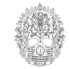 Ornate Skull Illustration with Floral Elements