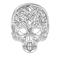 Intricate Floral Skull Design with Linear Style