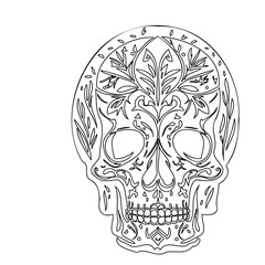 Ornate Skull Line Art for Day of the Dead Style