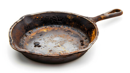 Vintage Cast Iron Frying Pan for Cooking Isolated on White Background